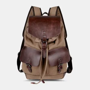 Casual Men Canvas Large Capacity Side Zipper Pocket Backpack 15.6 Inch