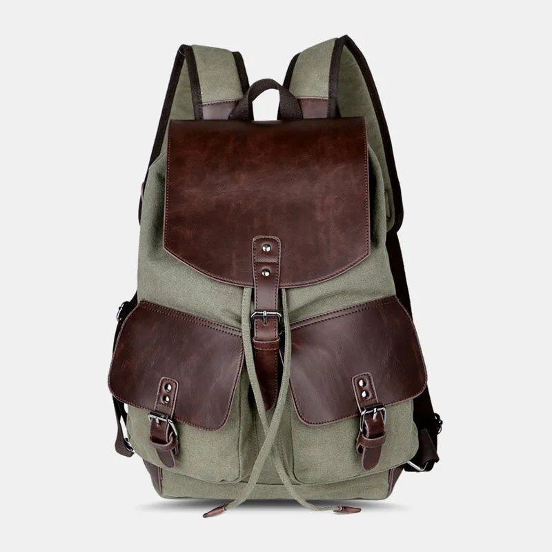 Casual Men Canvas Large Capacity Side Zipper Pocket Backpack 15.6 Inch