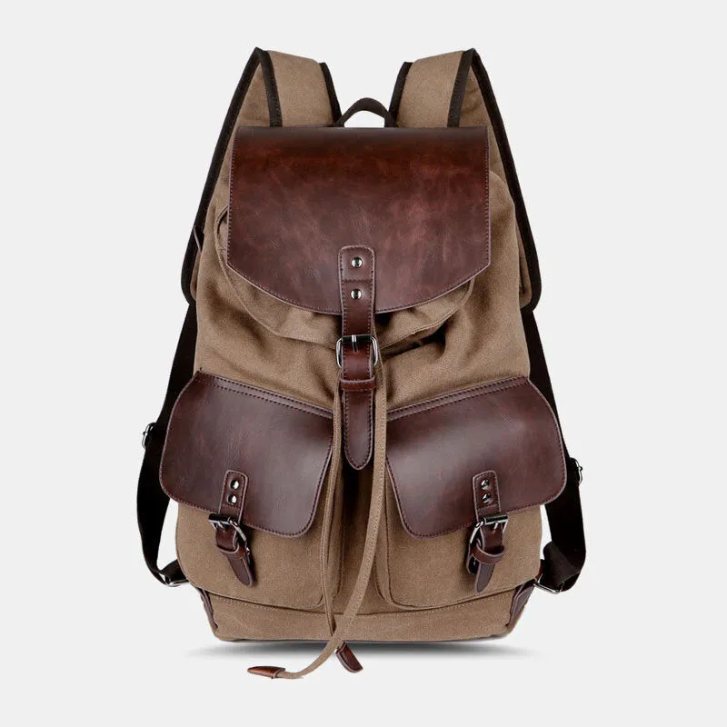 Casual Men Canvas Large Capacity Side Zipper Pocket Backpack 15.6 Inch