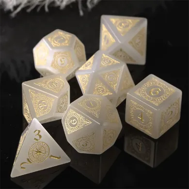 Cat's Eye White with Runes - Gemstone Engraved with Gold