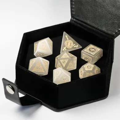 Cat's Eye White with Runes - Gemstone Engraved with Gold