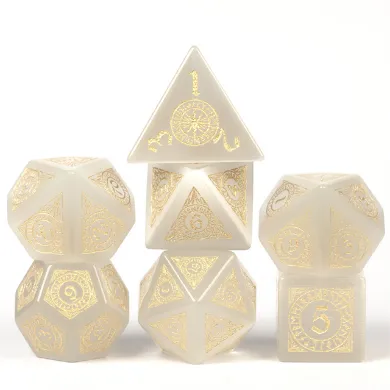 Cat's Eye White with Runes - Gemstone Engraved with Gold