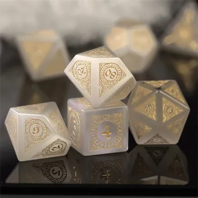 Cat's Eye White with Runes - Gemstone Engraved with Gold