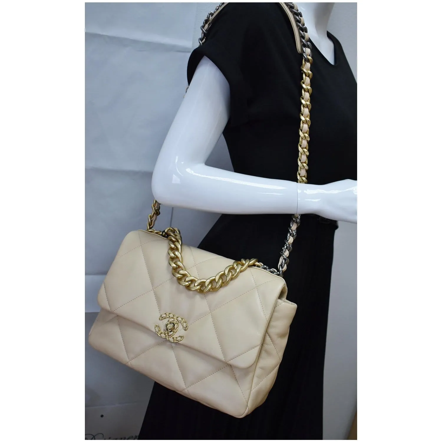 CHANEL 19 Large Lambskin Leather Shoulder Bag Nude