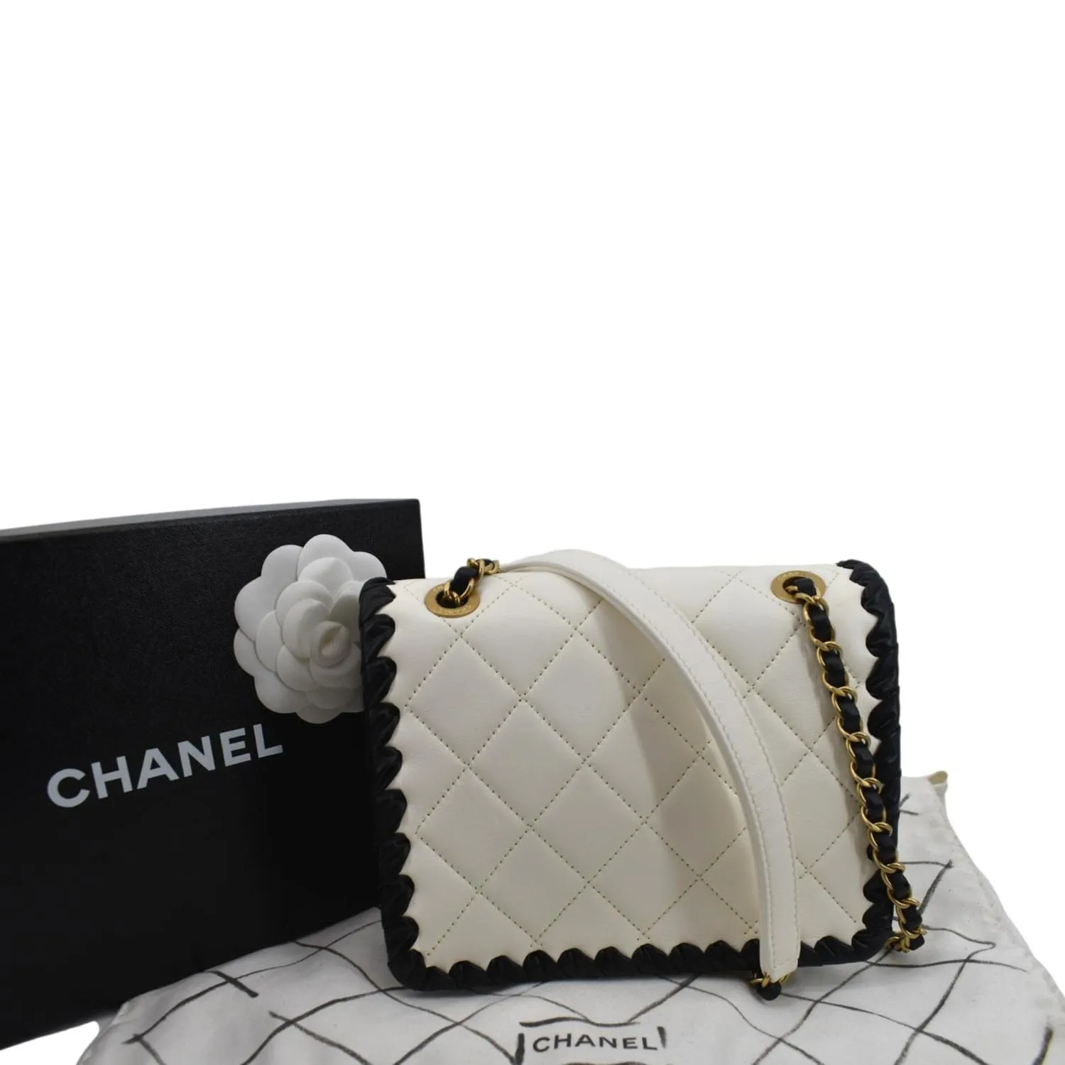 CHANEL Mini My Own Frame Flap Braided Calfskin Shoulder Bag White