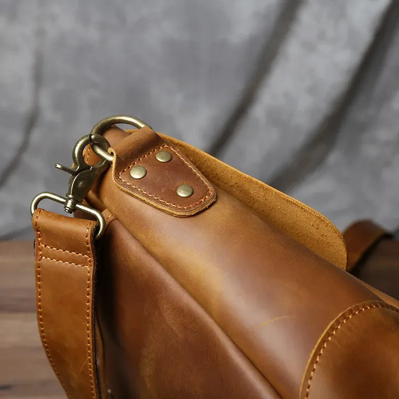Chase Leather Briefcase Messenger Bag, Black/Brown/Dark Brown, 14 inches