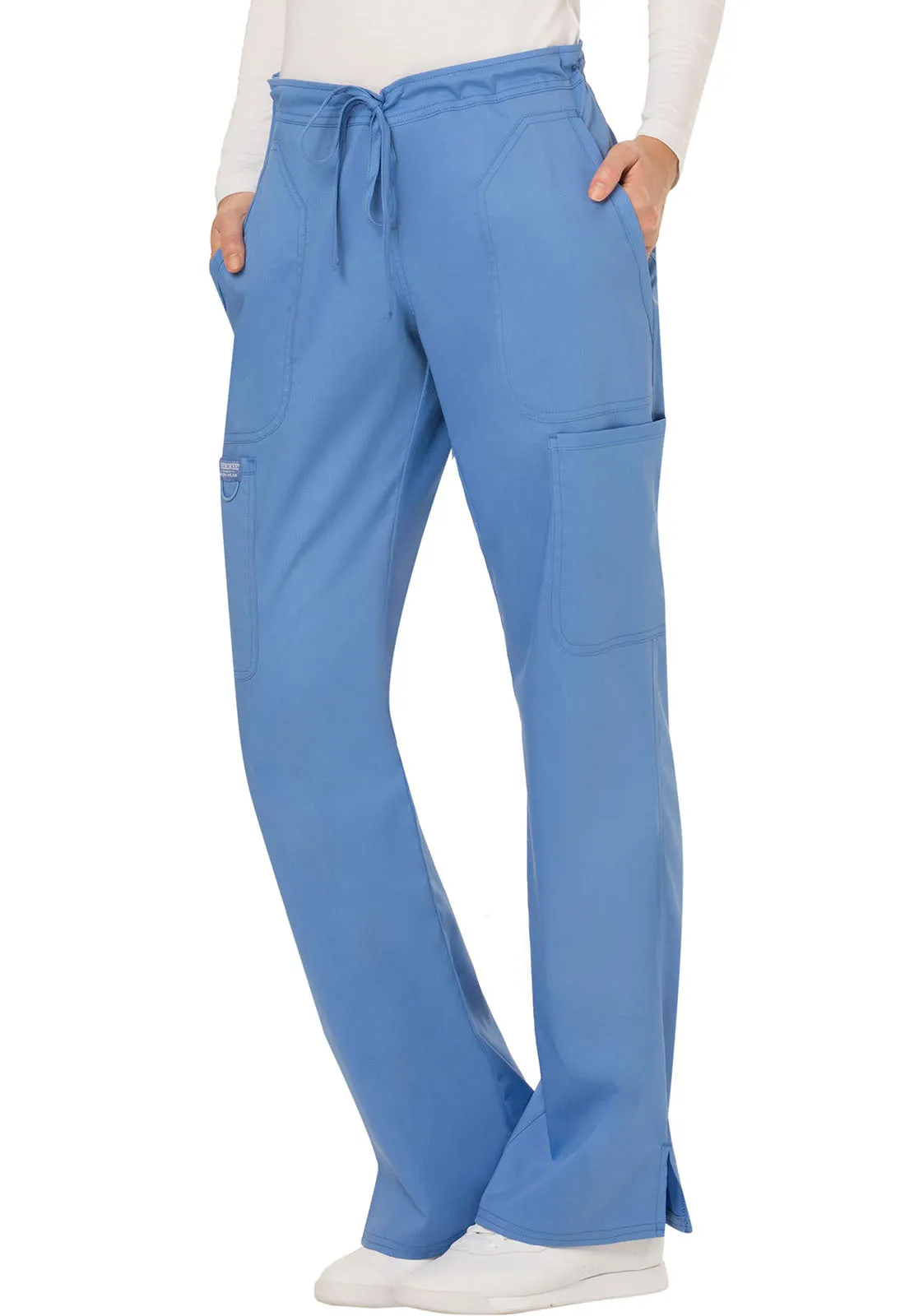Cherokee Revolution Women's 5 POCKET Mid Rise Moderate Flare Drawstring Pant