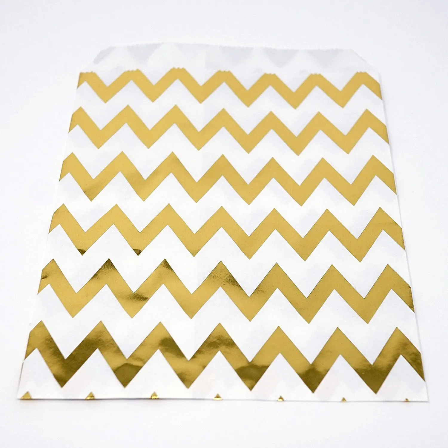 Chevron Gold Foil Paper Treat Favor Bags 5x7 Gift Bags - 48 count