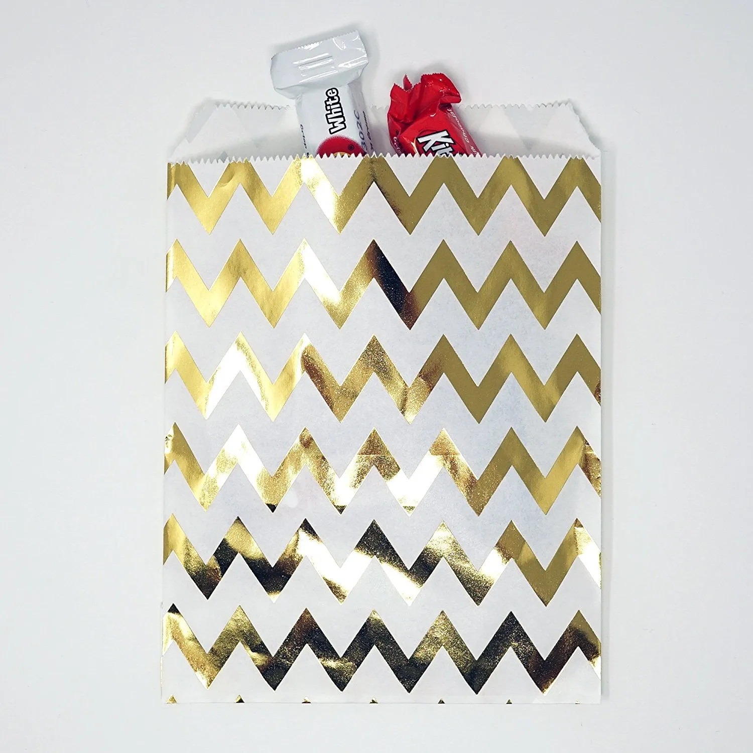 Chevron Gold Foil Paper Treat Favor Bags 5x7 Gift Bags - 48 count