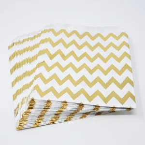 Chevron Gold Foil Paper Treat Favor Bags 5x7 Gift Bags - 48 count