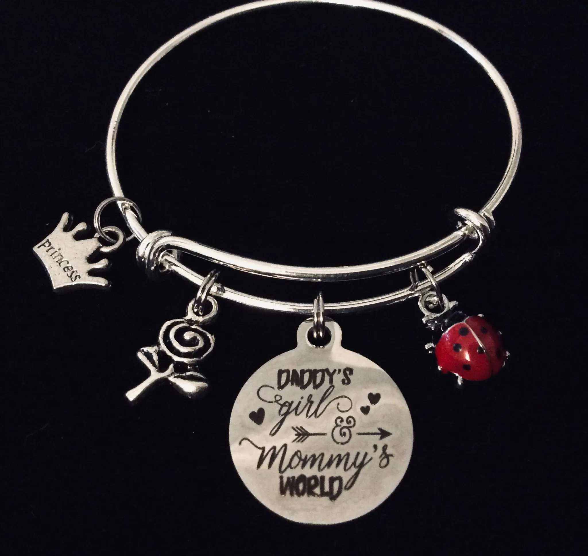 Child Size Daddy's Girl Mommy's World Expandable Charm Bracelet Silver Adjustable Kids Size