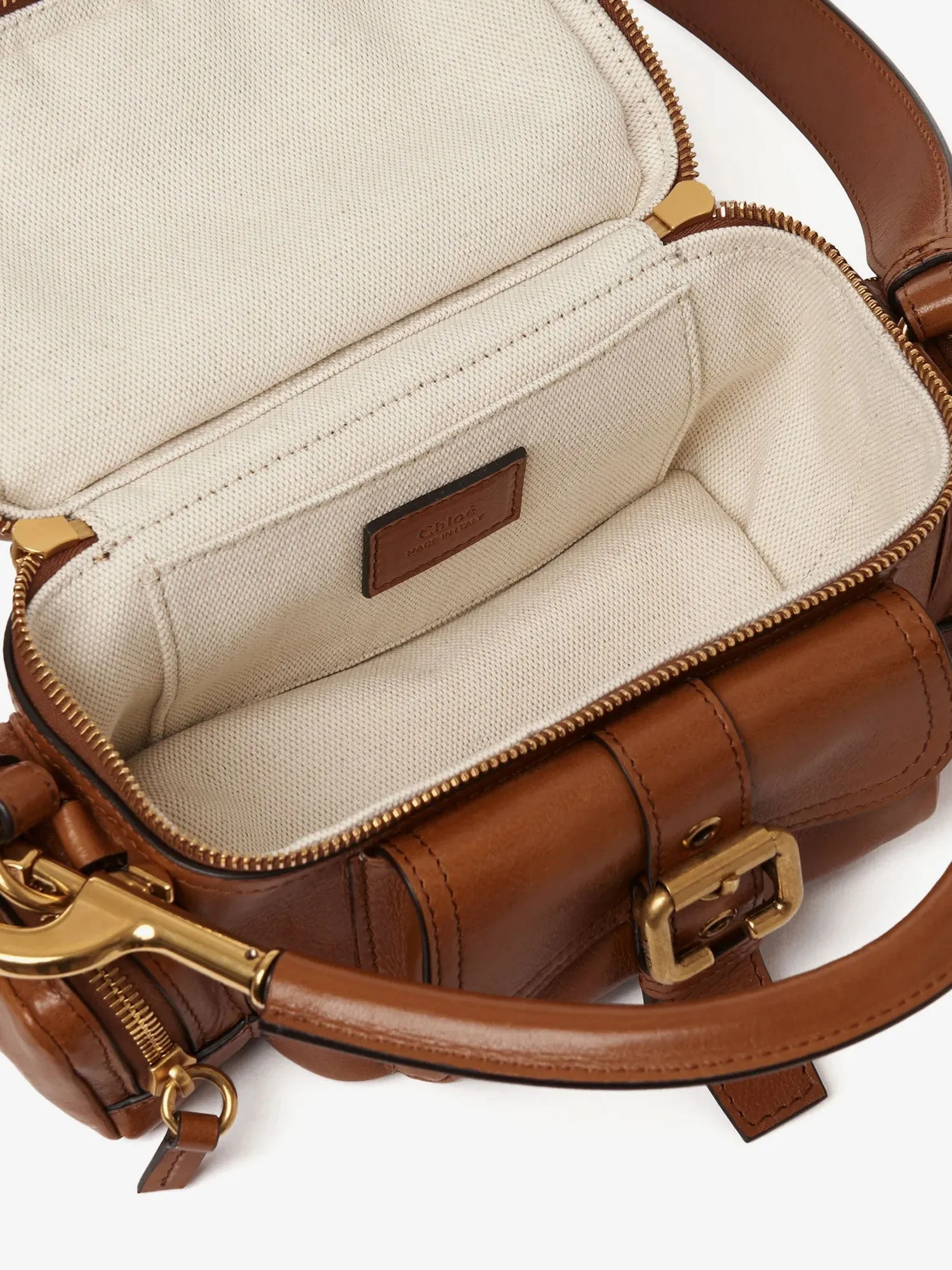 Chloe' Small Double Carry Leather Bag With Multipocket Detail
