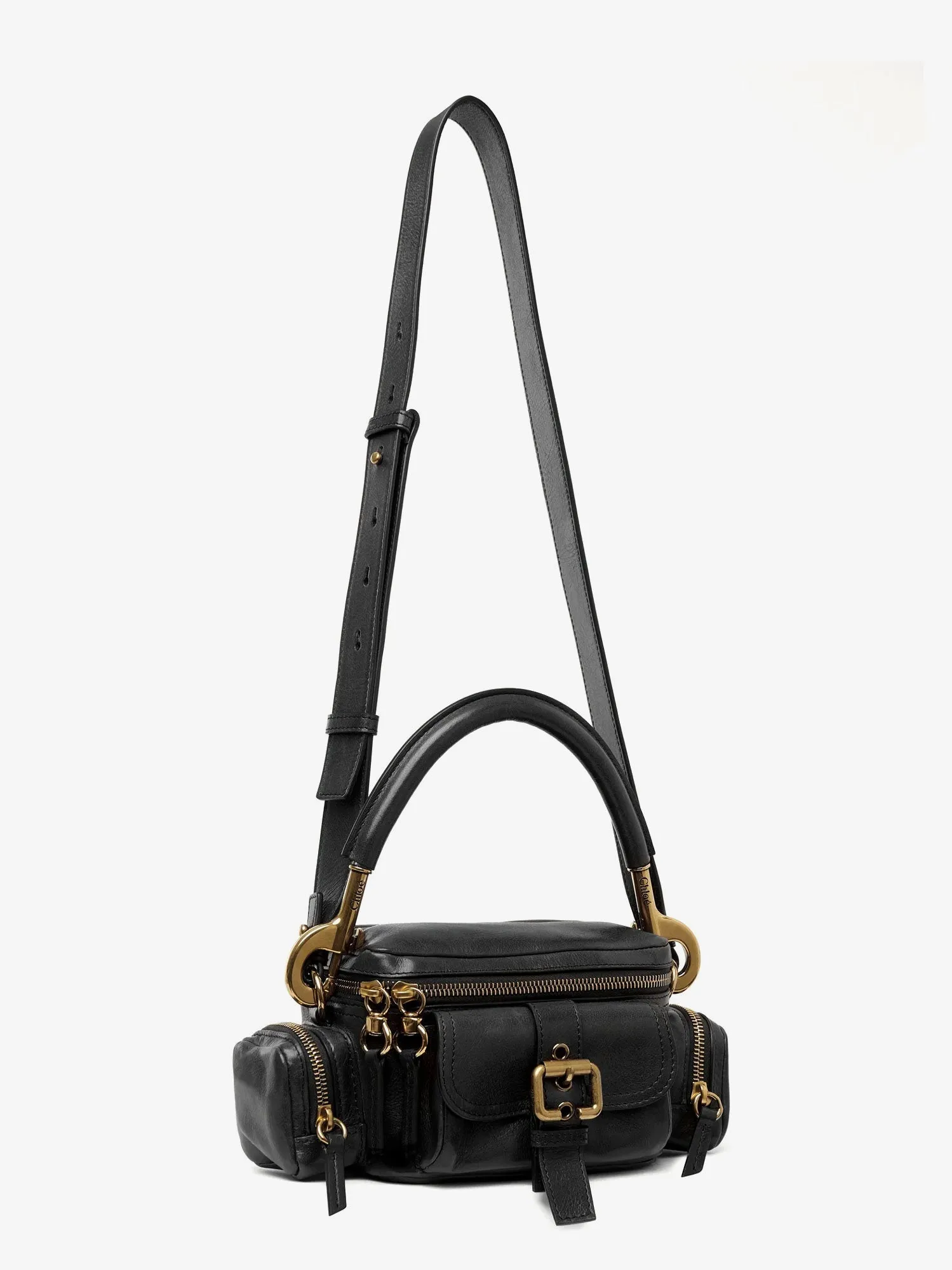 Chloe' Small Double Carry Leather Bag With Multipocket Detail
