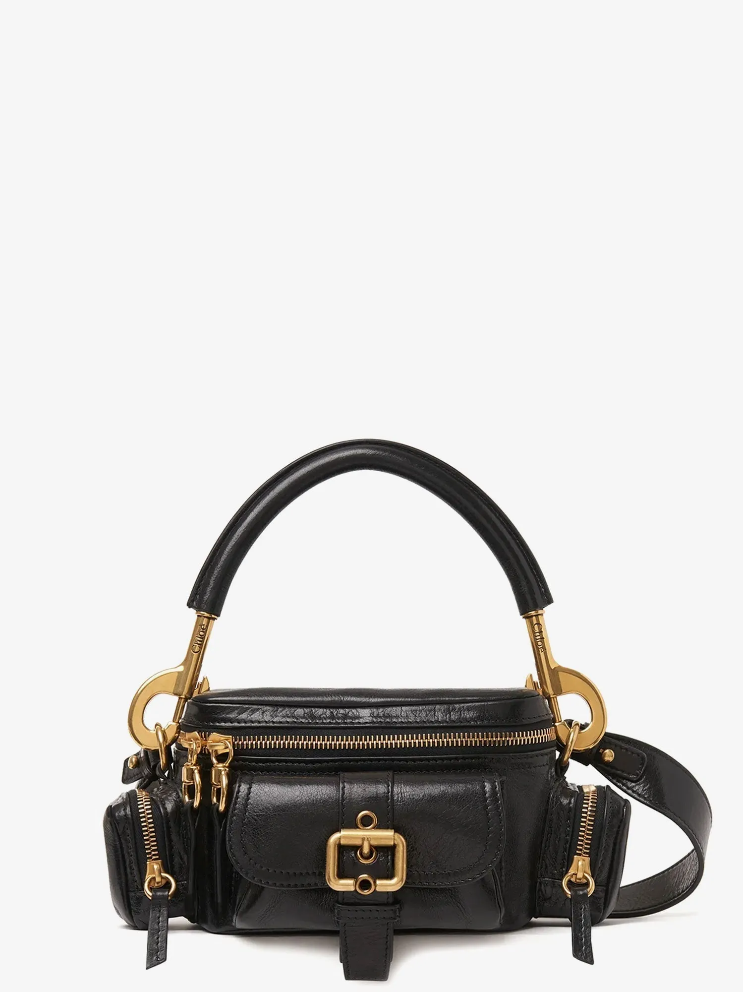 Chloe' Small Double Carry Leather Bag With Multipocket Detail