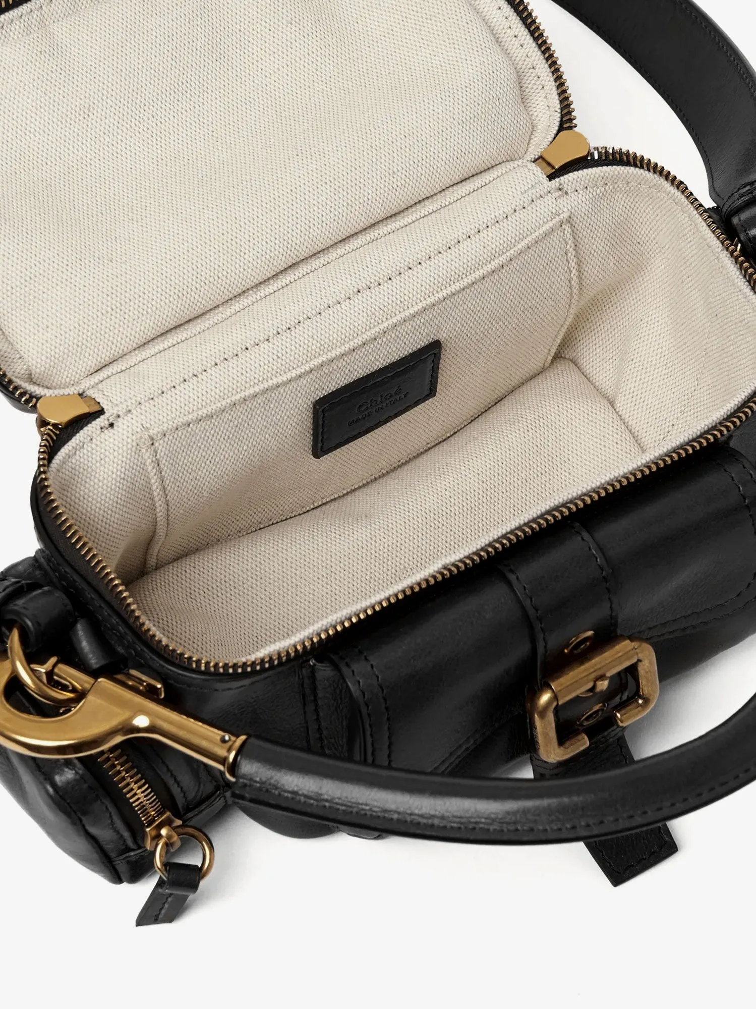 Chloe' Small Double Carry Leather Bag With Multipocket Detail