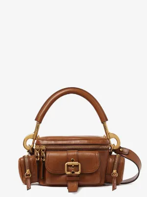 Chloe' Small Double Carry Leather Bag With Multipocket Detail