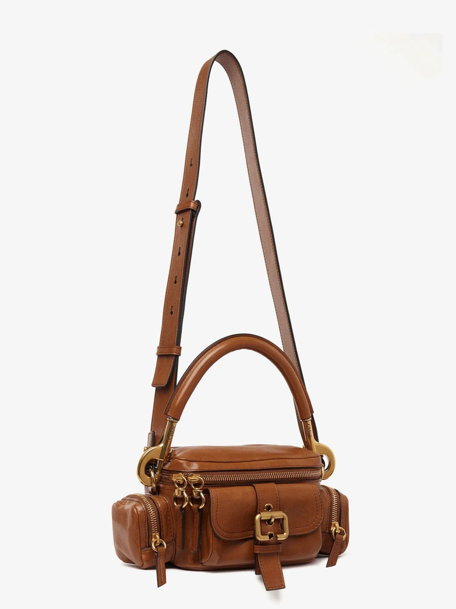 Chloe' Small Double Carry Leather Bag With Multipocket Detail