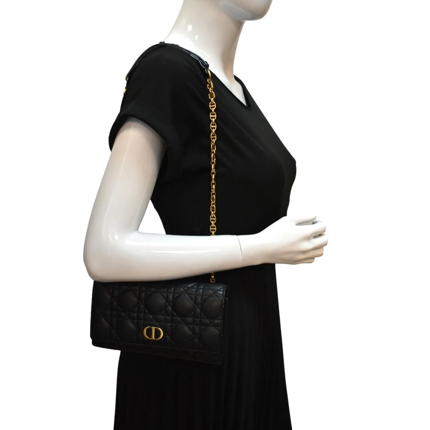 CHRISTIAN DIOR Caro Cannage Calf Leather Shoulder Bag Black