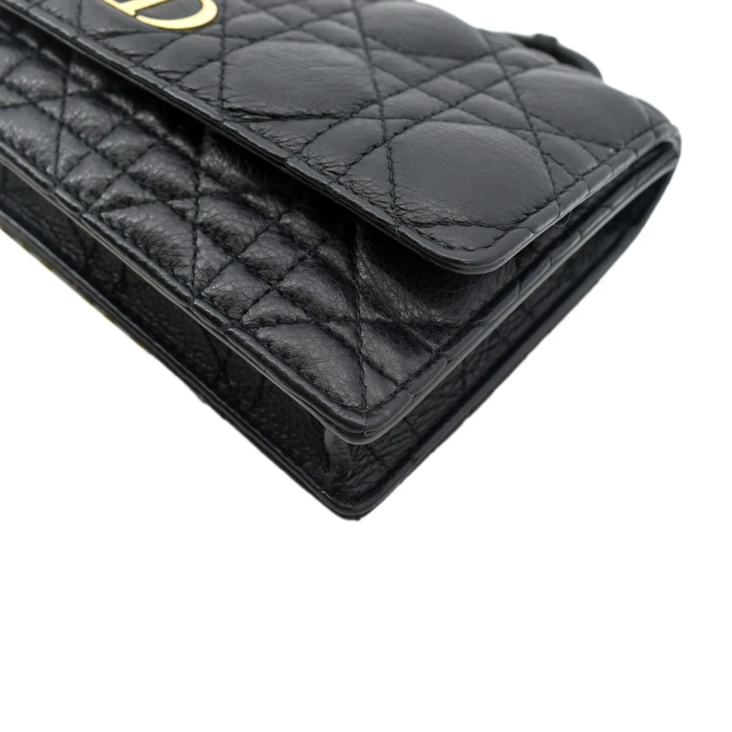 CHRISTIAN DIOR Caro Cannage Calf Leather Shoulder Bag Black