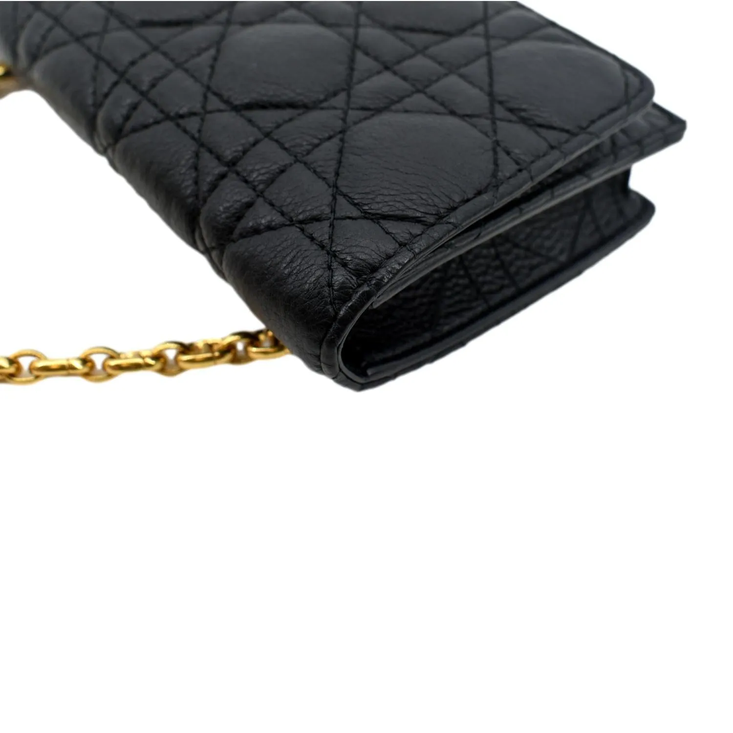 CHRISTIAN DIOR Caro Cannage Calf Leather Shoulder Bag Black