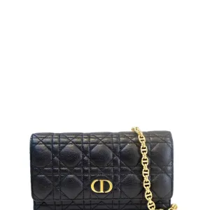 CHRISTIAN DIOR Caro Cannage Calf Leather Shoulder Bag Black