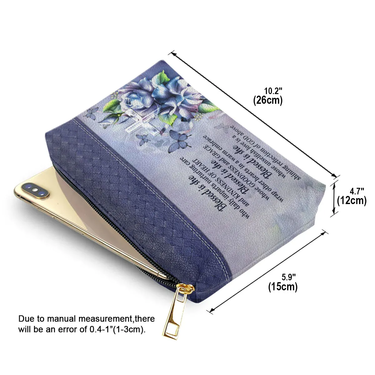 Christianartbag Makeup Cosmetic Bag, Blessed Is She Who Daily Imparts Nurturing Care And Kindness Of Heart, Christmas Gift, Personalized Leather Cosmetic Bag.