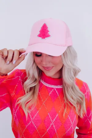 Christmas Tree Glitter Patch Trucker Hat - Pink