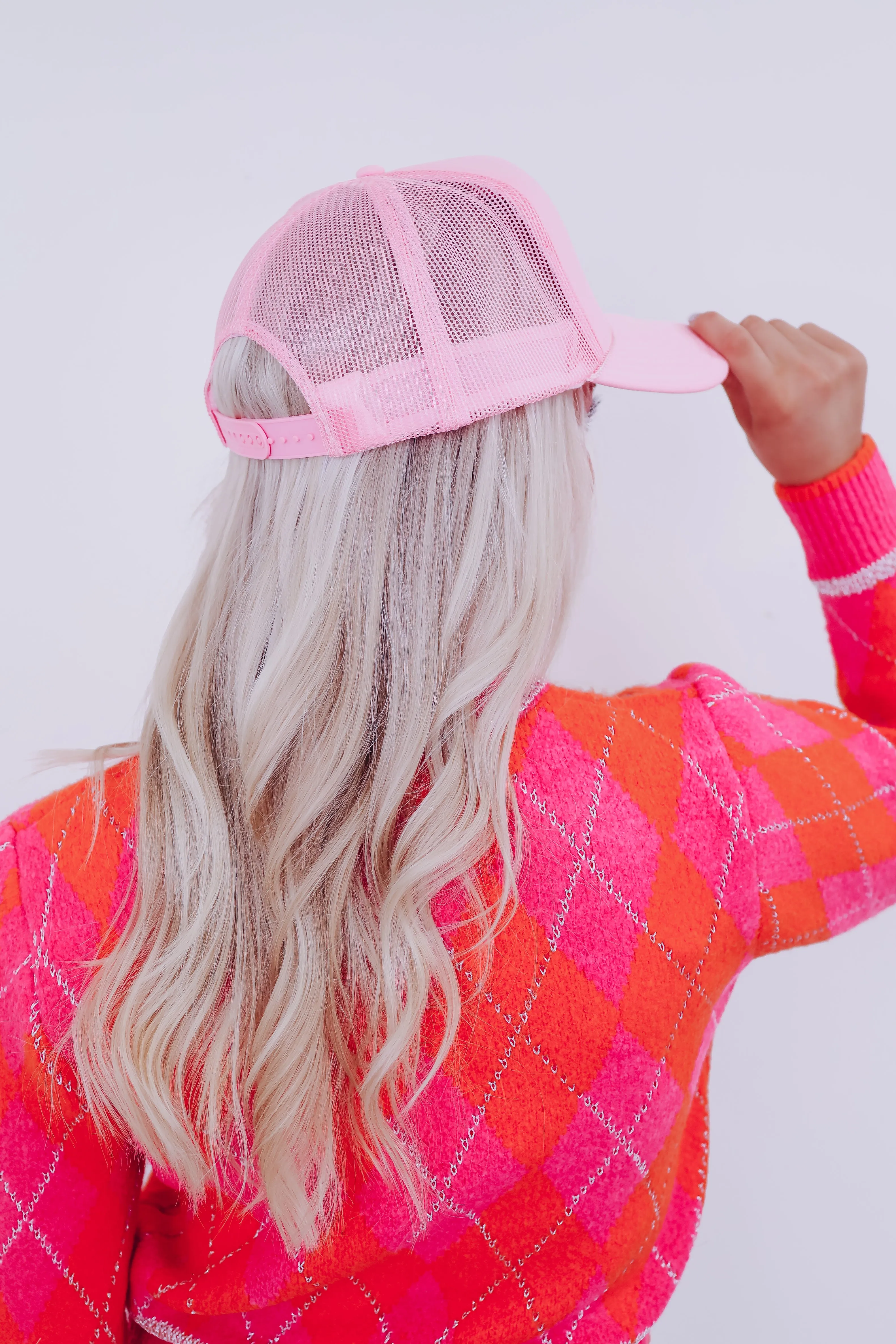 Christmas Tree Glitter Patch Trucker Hat - Pink