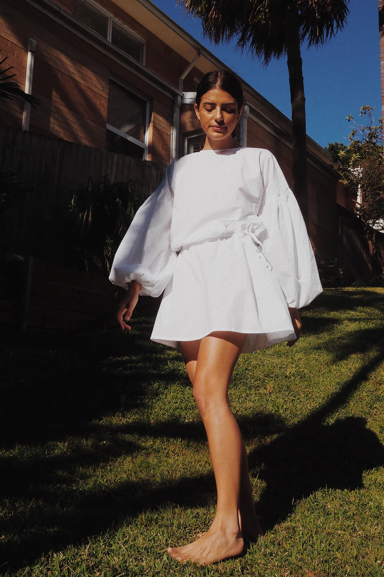 Clara Balloon Sleeve Mini Dress White