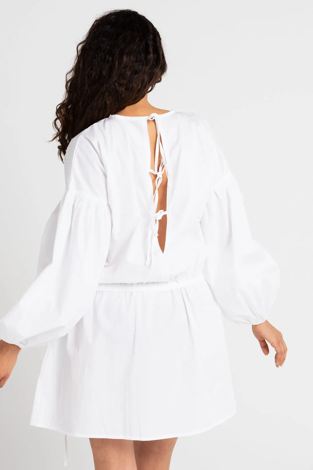 Clara Balloon Sleeve Mini Dress White