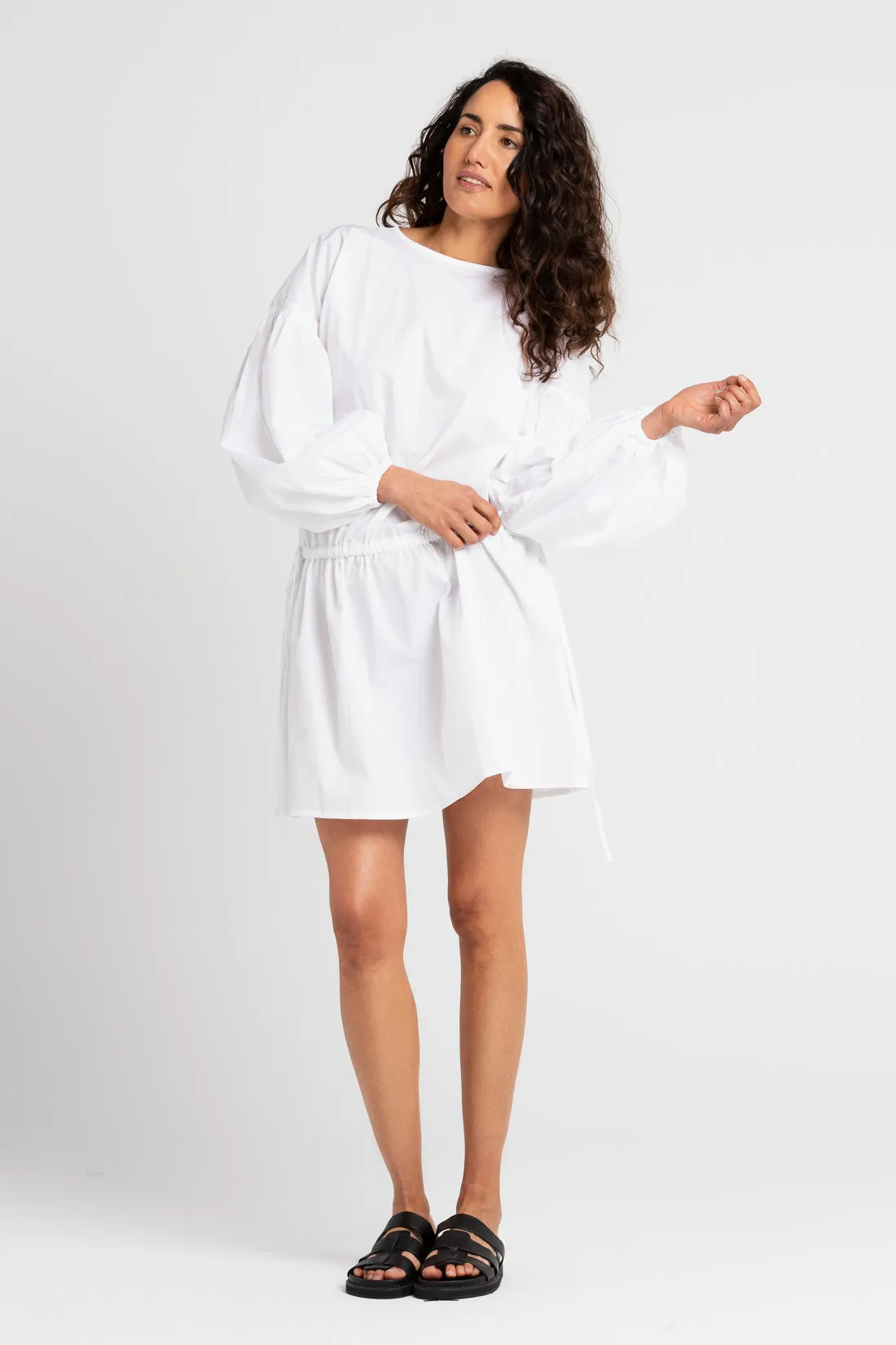 Clara Balloon Sleeve Mini Dress White