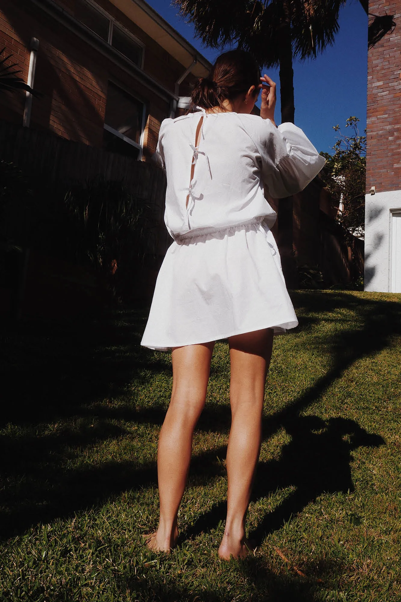 Clara Balloon Sleeve Mini Dress White