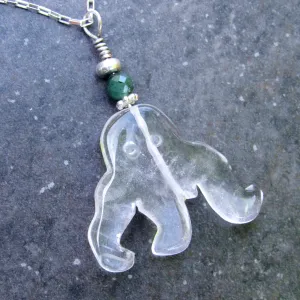 Clear Quartz Gemstone Octopus with Green Emerald and Sterling Silver on Sterling Silver Chain