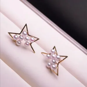 Comet Cultured Japanese Baby Akoya Pearl Stud Earrings Mounted on 18K Gold