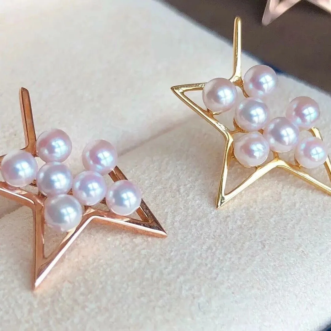 Comet Cultured Japanese Baby Akoya Pearl Stud Earrings Mounted on 18K Gold