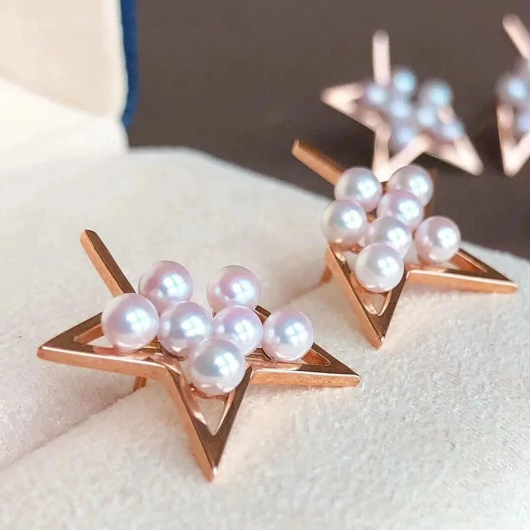Comet Cultured Japanese Baby Akoya Pearl Stud Earrings Mounted on 18K Gold
