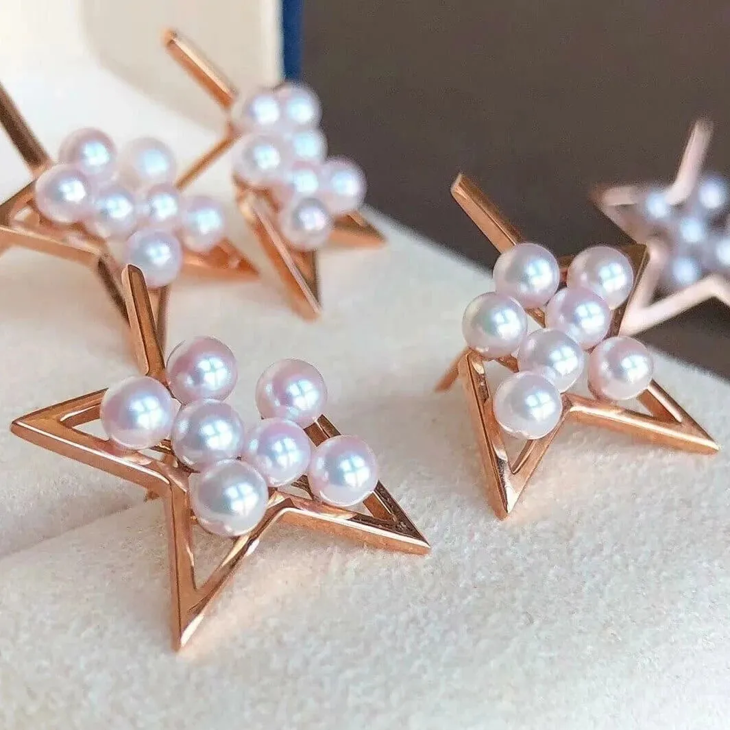 Comet Cultured Japanese Baby Akoya Pearl Stud Earrings Mounted on 18K Gold