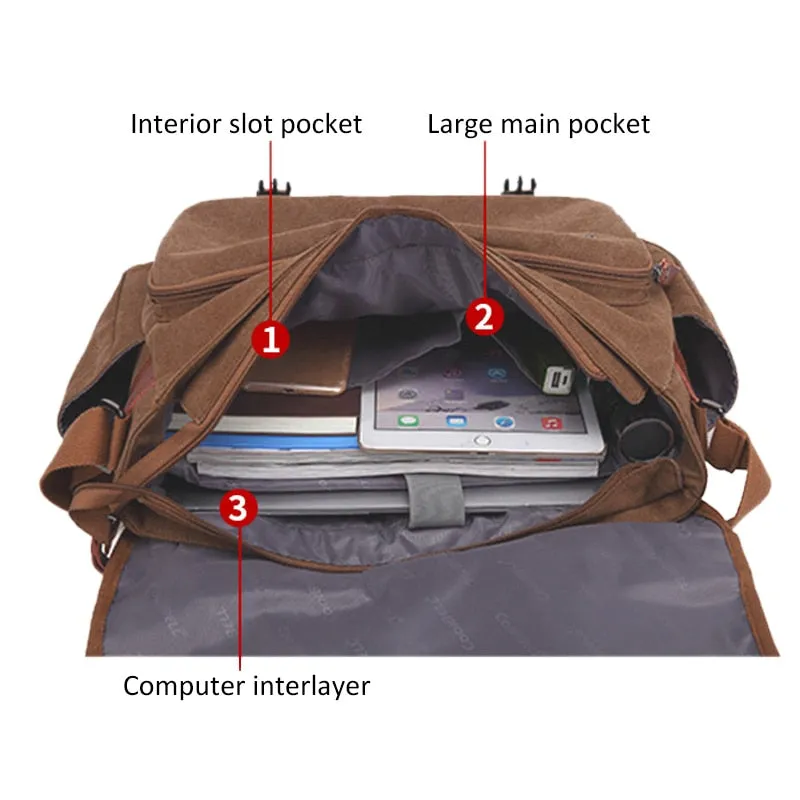 Commuter Canvas Crossbody Messenger Bag Laptop Bag for Men, 17 inches