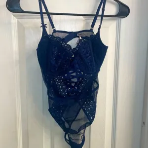 Cottage-core lace up navy blue bodysuit