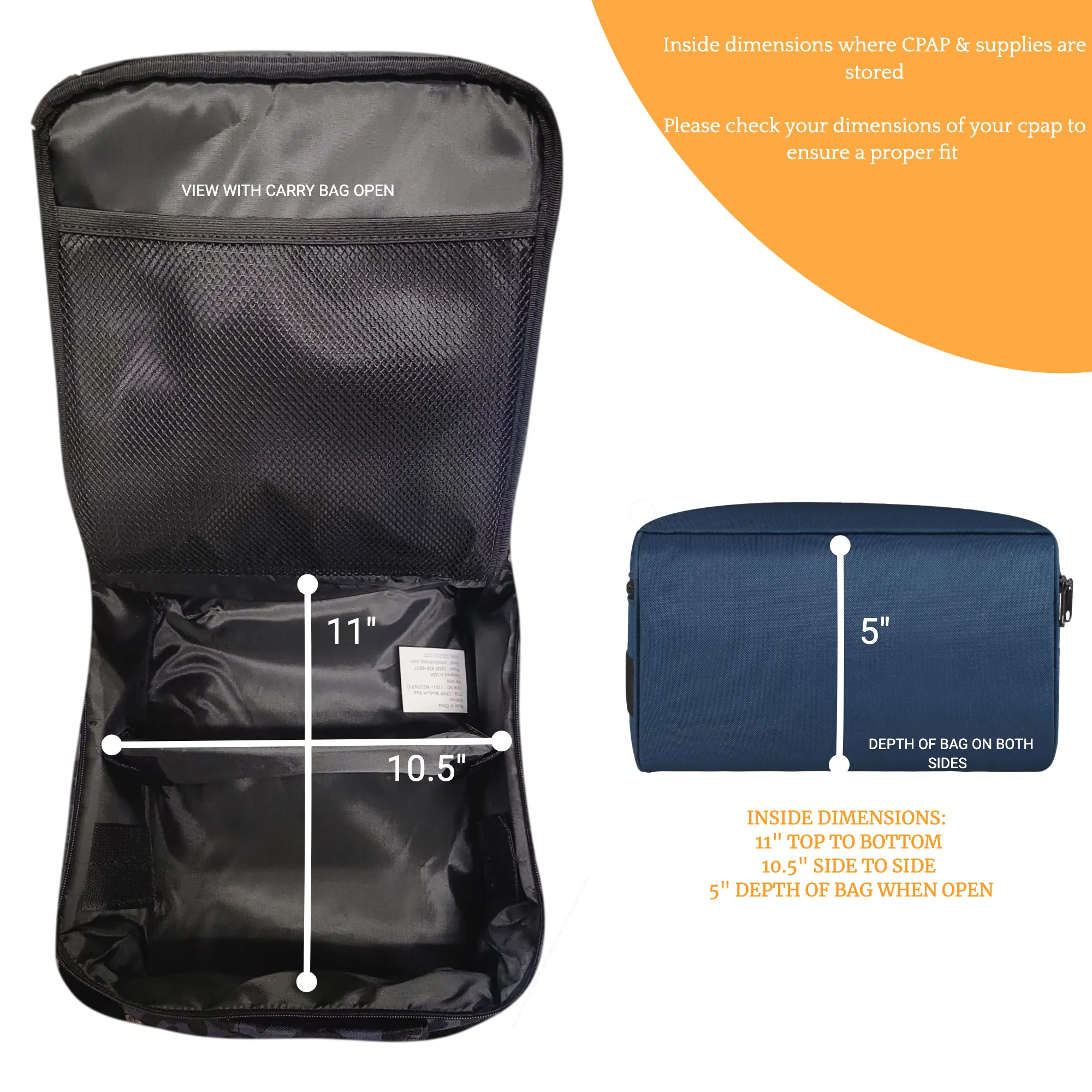 CPAP travel bag fits ResMed AirSense 10, Resmed AirSense 11, Luna II Cpap Machine Room for Cpap machine, Cpap Tubing, Cpap charging cord, comes with bag tag
