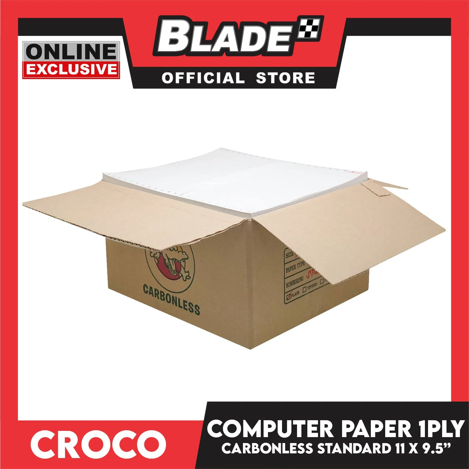 Croco Computer Forms Standard 11x9 1/2'' 1Box (1Ply) Continuous Computer Paper Carbonless 2000 Sheets