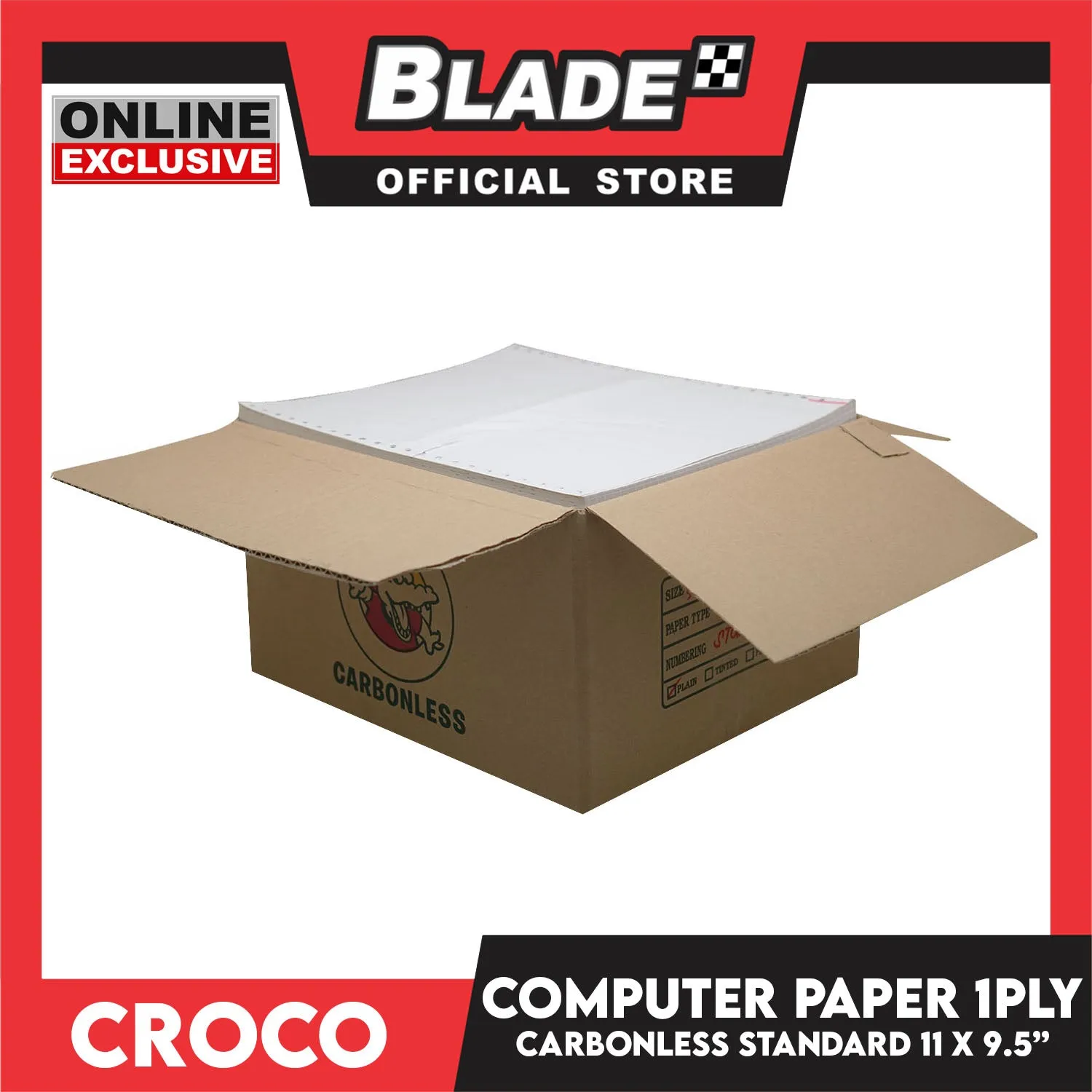 Croco Computer Forms Standard 11x9 1/2'' 1Box (1Ply) Continuous Computer Paper Carbonless 2000 Sheets