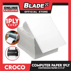 Croco Computer Forms Standard 11x9 1/2'' 1Box (1Ply) Continuous Computer Paper Carbonless 2000 Sheets
