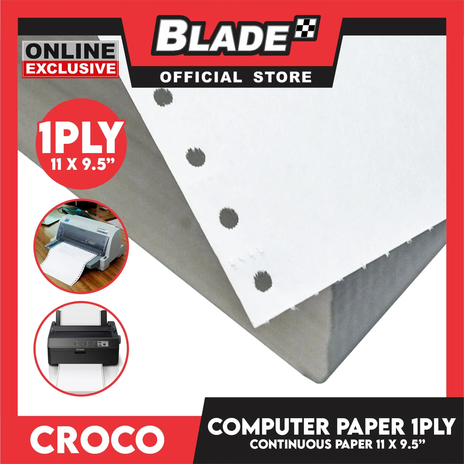 Croco Computer Forms Standard 11x9 1/2'' 1Box (1Ply) Continuous Computer Paper Carbonless 2000 Sheets