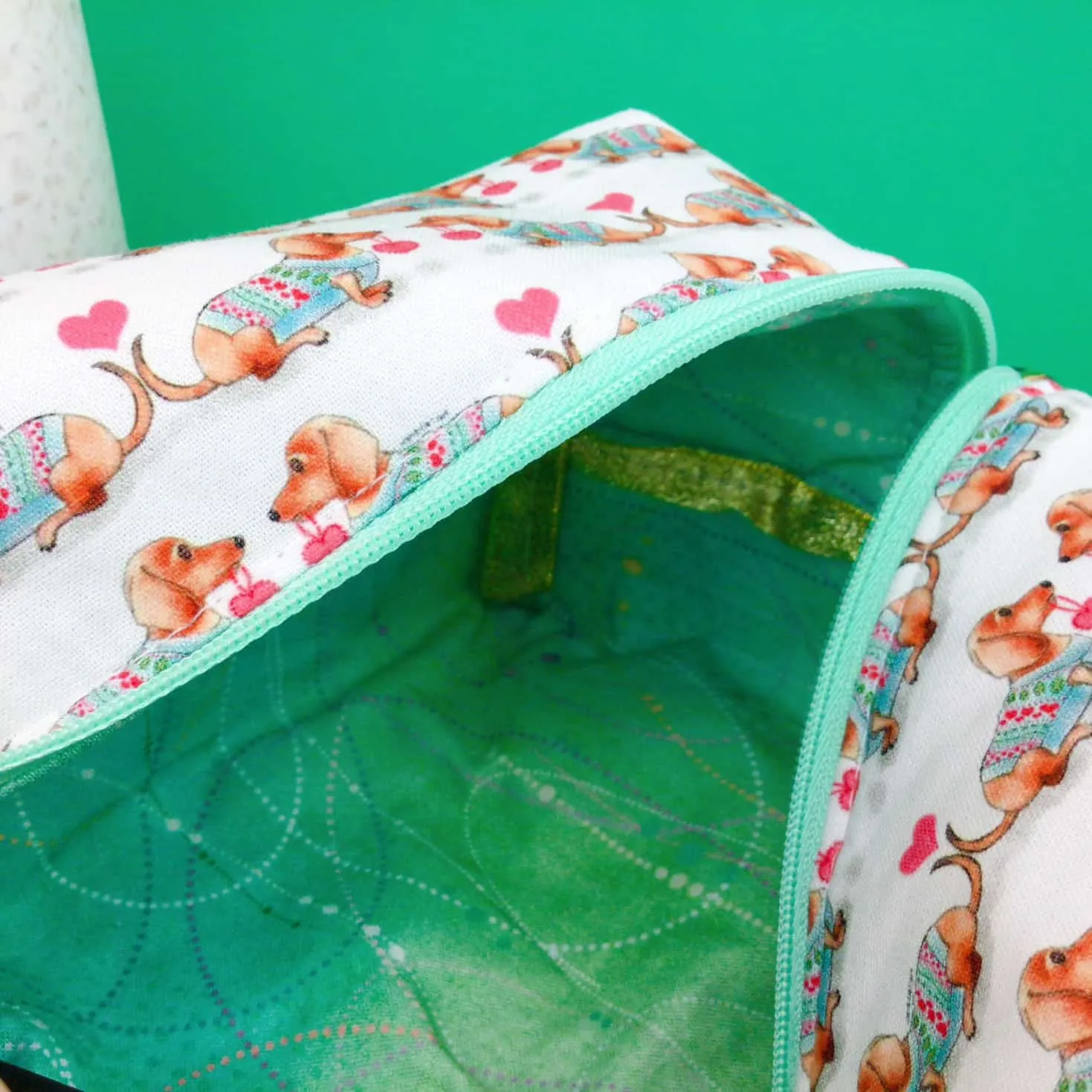 Dachshund Large Box Cosmetic Bag. White