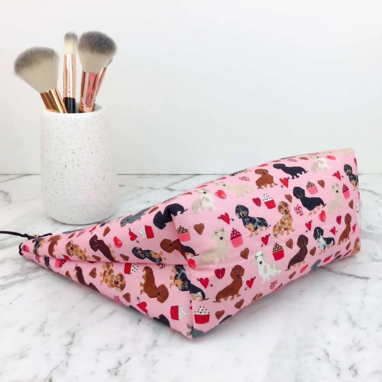 Dachshund Large Makeup Bag. Pink