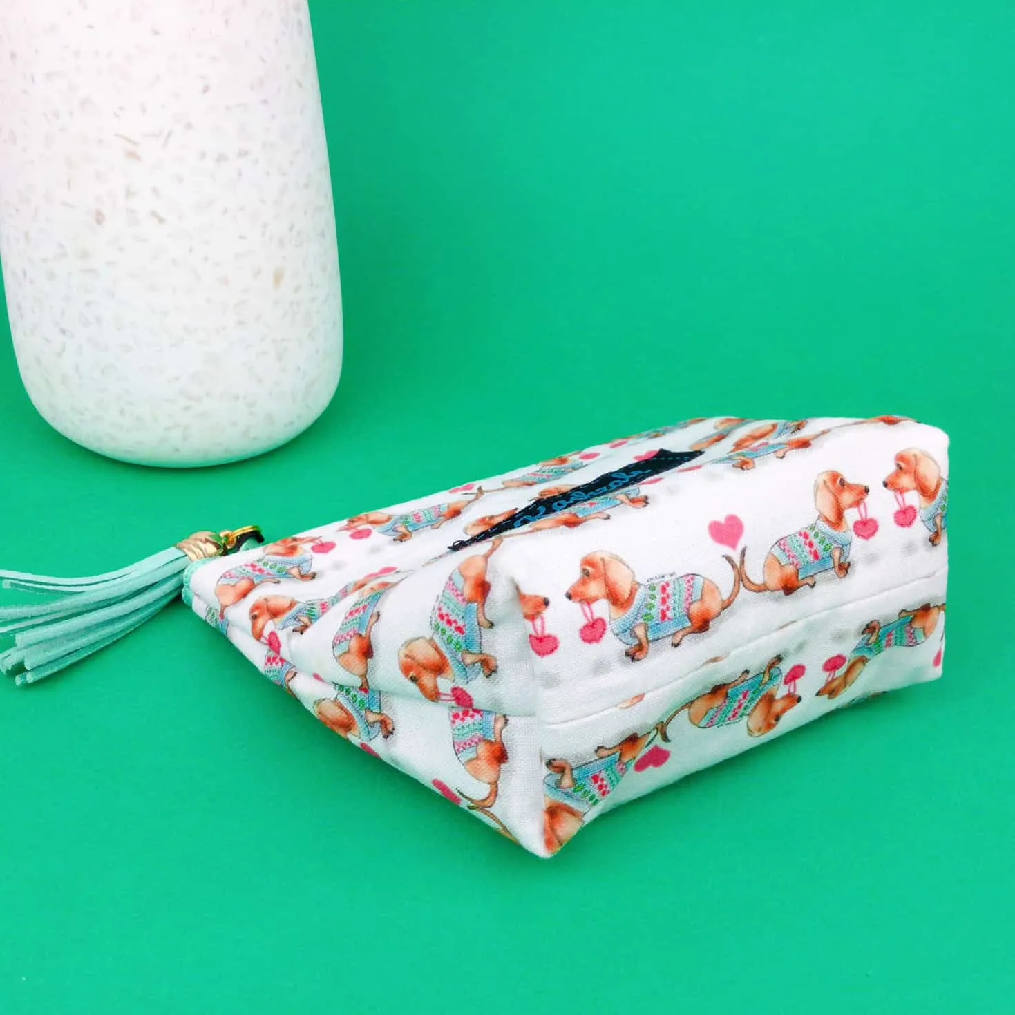 Dachshund Small Makeup Bag. White