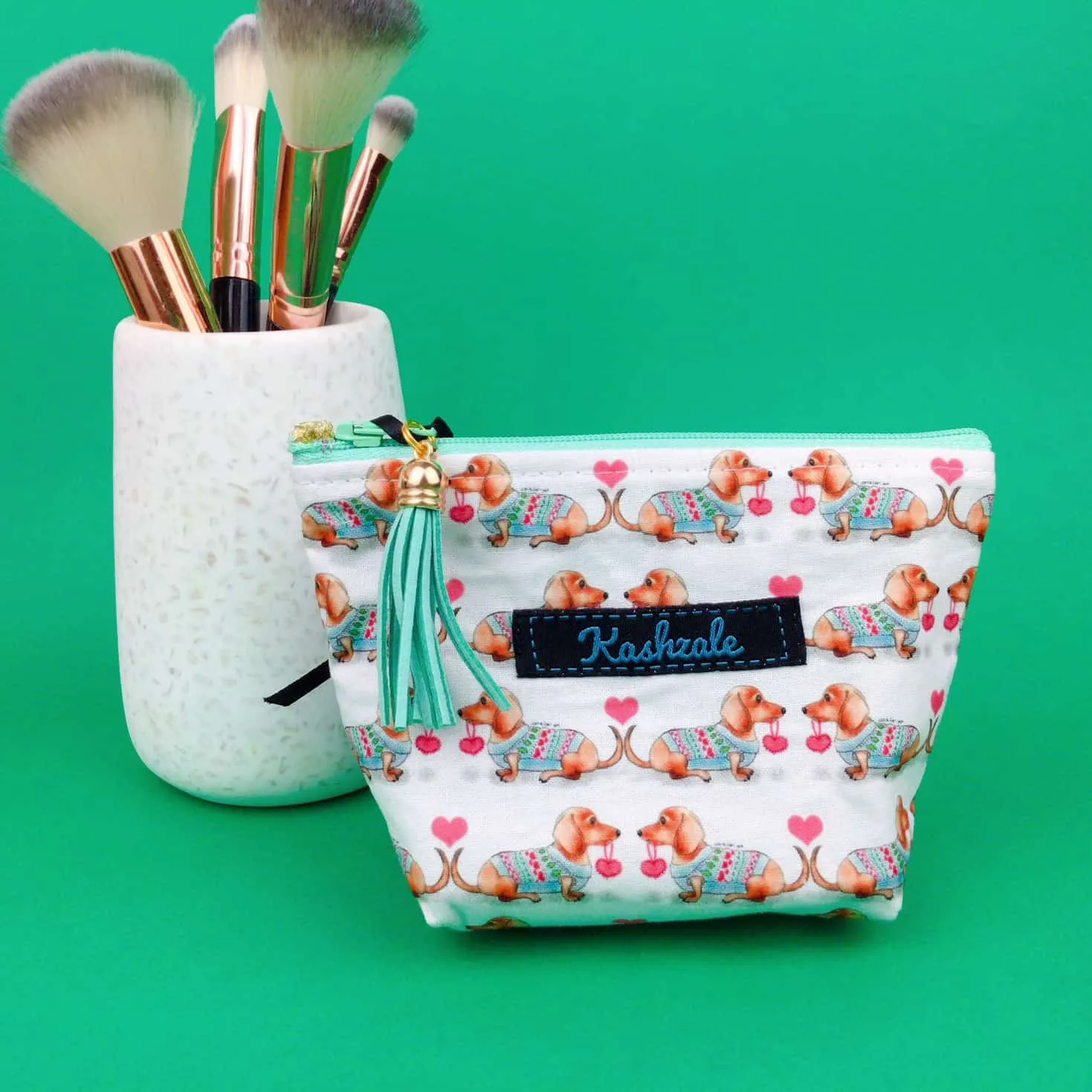 Dachshund Small Makeup Bag. White