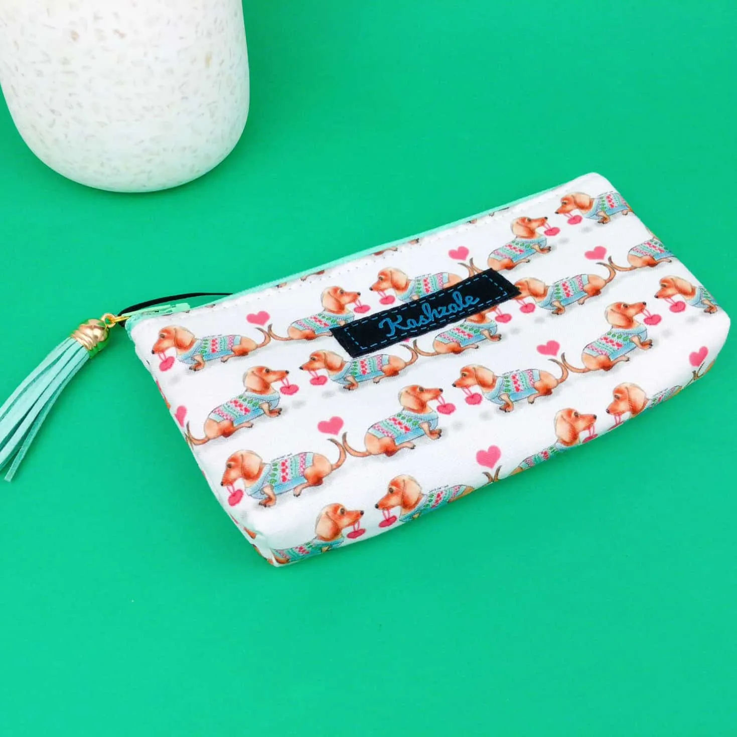 Dachshund Sunglasses bag, glasses case. White