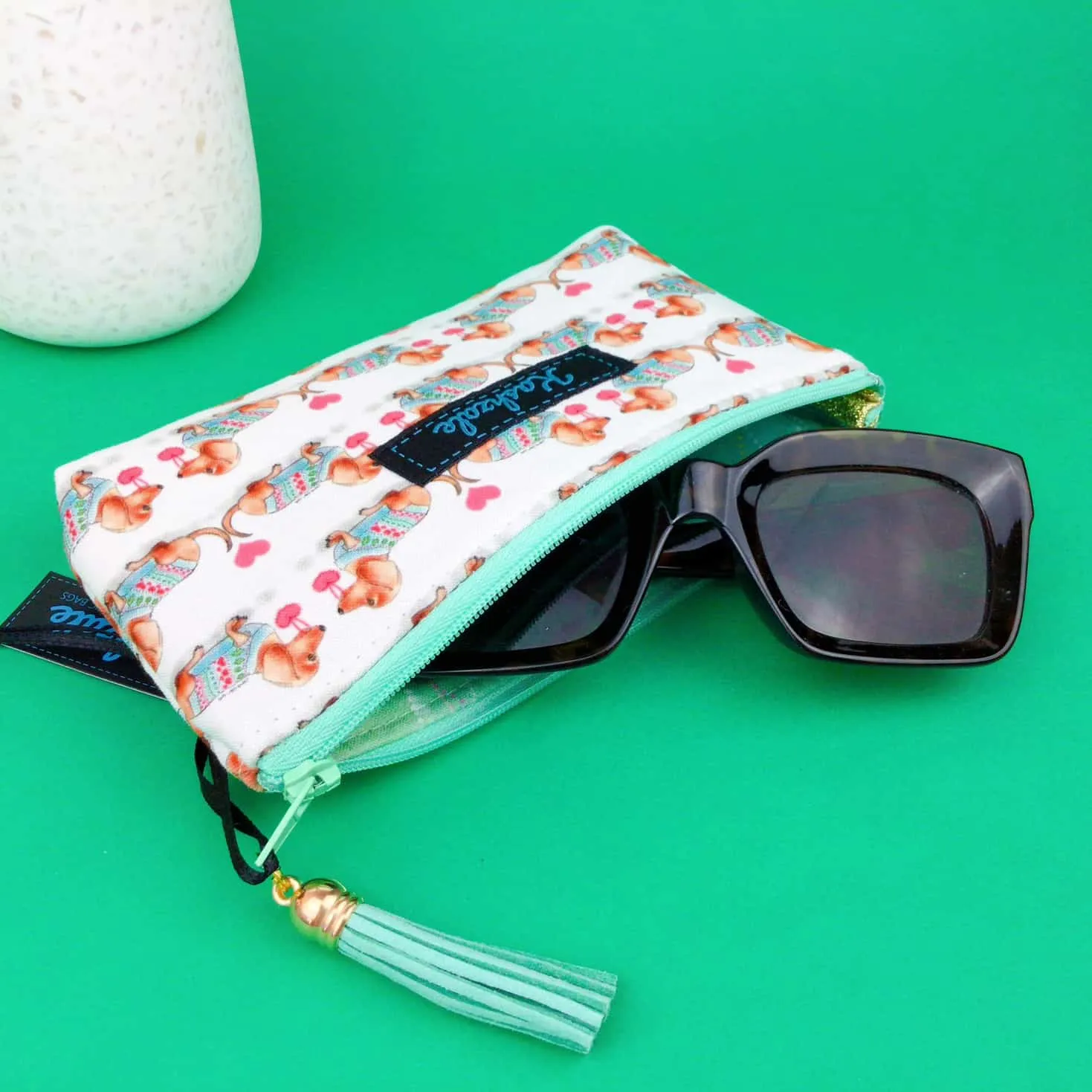 Dachshund Sunglasses bag, glasses case. White